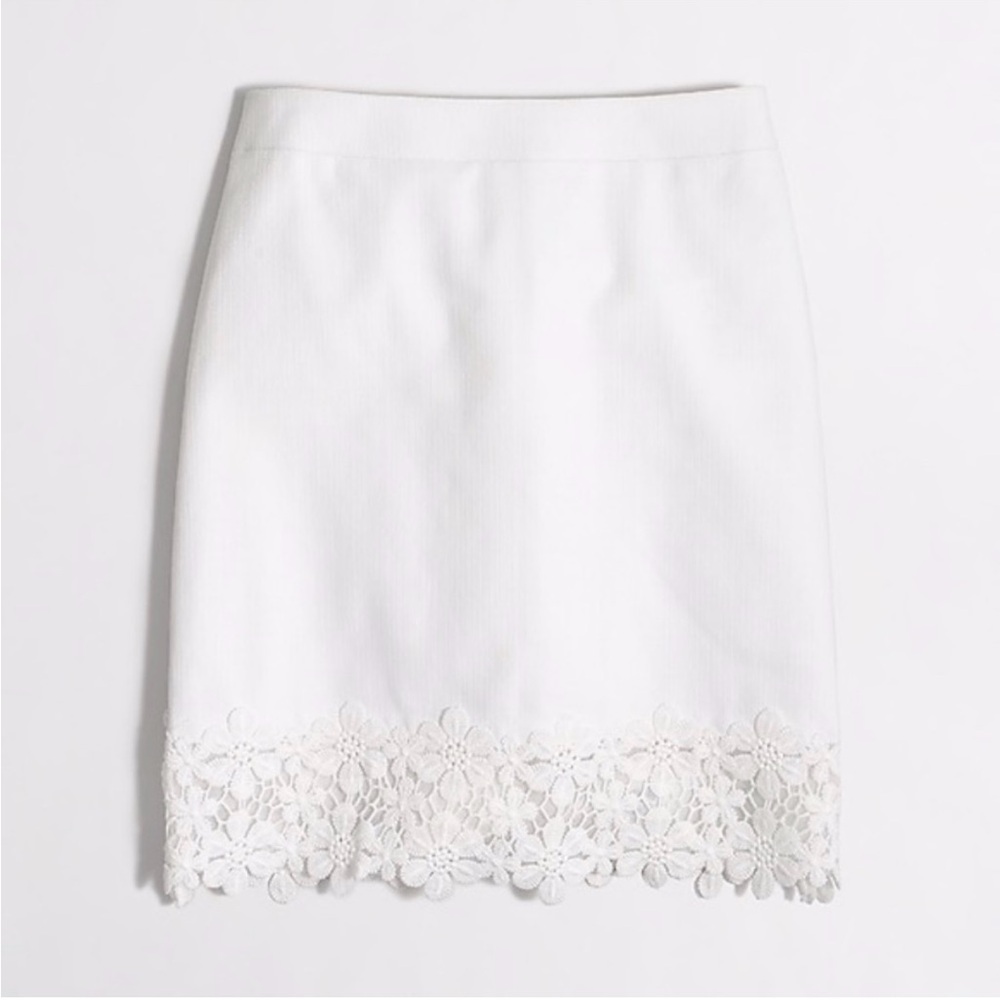 J. Crew White Floral Lace Pencil Skirt